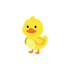 Fototapeta premium Cute Yellow Duckling Looking Back Side View Vector Illustration