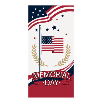 American Memorial Day Vector Background with Flag, Ribbon, and Stars