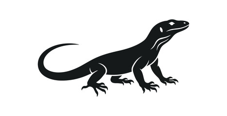 Fototapeta premium Black Silhouette of a Komodo Dragon Lizard.