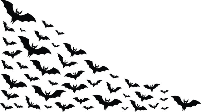 Minimalist Spooky Bat Colony, Multi-Size Autumn Holiday Pattern, vector, illustration, silhouette.