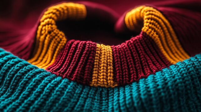 Cozy and fashionable, this teal and maroon sweater is perfect for chilly days.