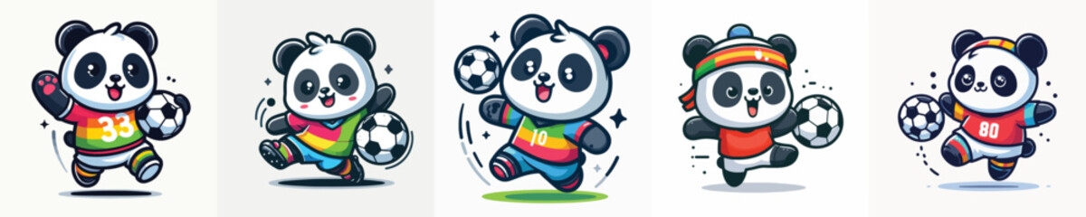 Cute panda soccer player vector set, cartoon animal mascot playing football characters collection © JEFRI