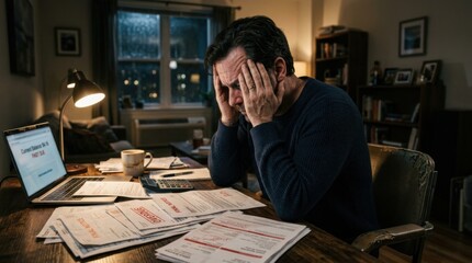 Obraz premium Managing Work Stress at Home with Paperwork and Anxiety