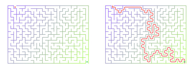 Obraz premium Rectangle maze printable with answers for kids on a transparent background, great for educational books, activity magazines and games