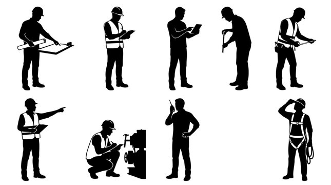 Minimalist silhouette of a human figure in multiple poses on a black background for character design, animation reference, and creative graphic arts projects. PNG, Transparent Background