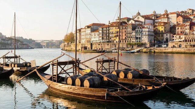 traditional rabelo boats on douro river portugal video