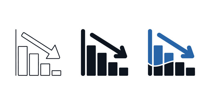 Bar Chart with Downward Arrow Illustrating Negative Trend, Financial Loss, Declining Performance Statistics, Business Reports and Market Analysis