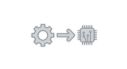 Obraz premium A simple icon showing a mechanical gear transforming into a digital computer chip