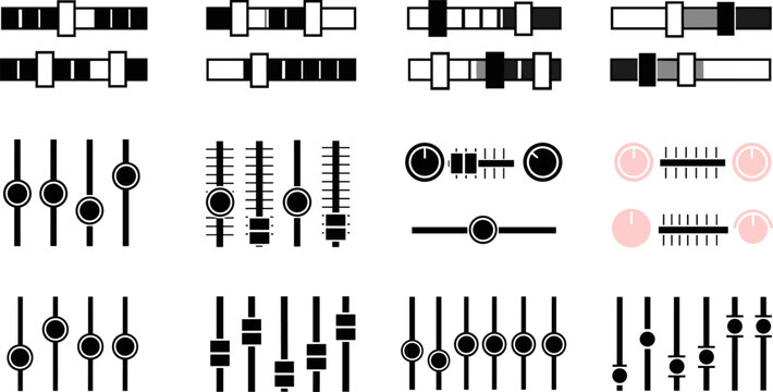 Audio mixer slider fader level console volume equalizer sound control icon set