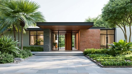 Fototapeta premium tropical sustainable house surrounded by lush greenery and productive organic vegetable plots