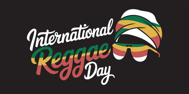 International Reggae Day Typography With Rasta Hat