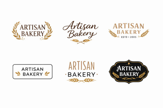Artisan bakery logos collection displaying various vintage, retro, classic, and elegant designs, featuring wheat ears and grain elements, perfect for branding and business identity