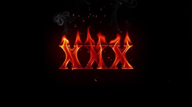 Triple x Roman numeral typography engulfed in intense realistic flames with rising smoke particles and glowing embers captured in this dynamic motion animation footage designed for high impact cinemat