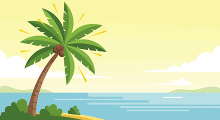 Obraz premium Tropical beach landscape with palm tree vector illustration sunny day scene
