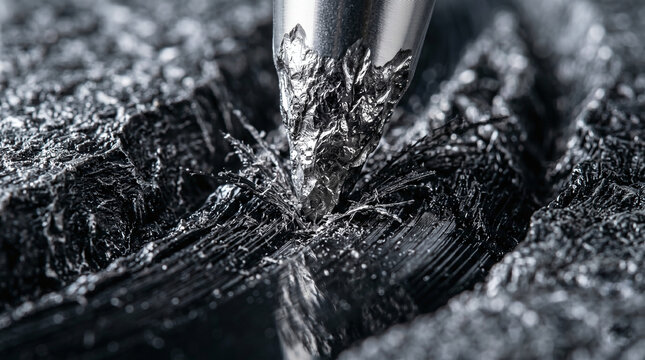 Close Up of a Vinyl Record Groove Looking Like a Massive Black Canyon with a Steel Needle