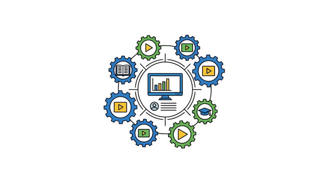 A digital illustration showing interconnected gears representing a modern learning system