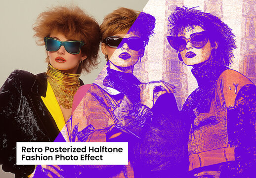 Retro Posterized Wavy Halftone Fashion Photo Effect