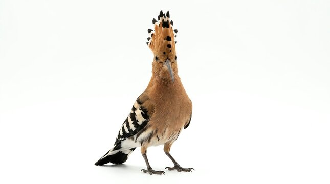 Hoopoe Bird with Crested Head Stands Against White Background