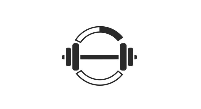 A minimalist black icon featuring a barbell centered inside a circular progress ring