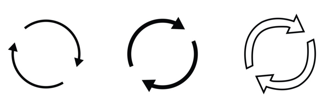 Circle arrow vector, icon set. Set of black arrows vector isolated on white background. Flat style icon recycle arrow symbol web graphic design. Rotation arrows icons. Vector illustration. 