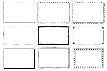 Fototapeta premium 手描きあしらいセット フレーム モノクロ 額縁