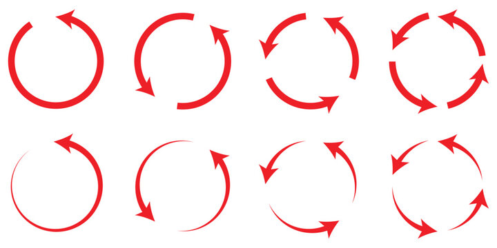Circle arrow icon set. Symbol of reload, refresh, loading, recycle and repeat. Interconnecting round arrow vector icons set. Circle arrow icon set. circular arrow icon, refresh icon. Vector for web.10