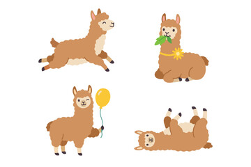 Fototapeta premium Cute Alpaca Llama Character Set and Various Poses Mascot Vector Bundle