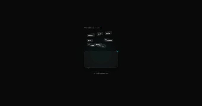 Minimalist digital interface with a loading bar and processing text, abstract tech background animation.