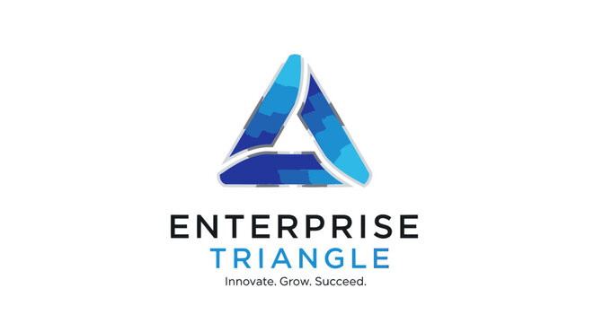 Professional blue triangular logo for corporate brand identity with innovative text.