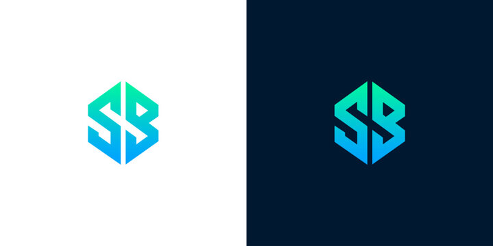 Abstract Hexagonal Monogram Letter SB Logo Design Template with Green and Blue Gradient