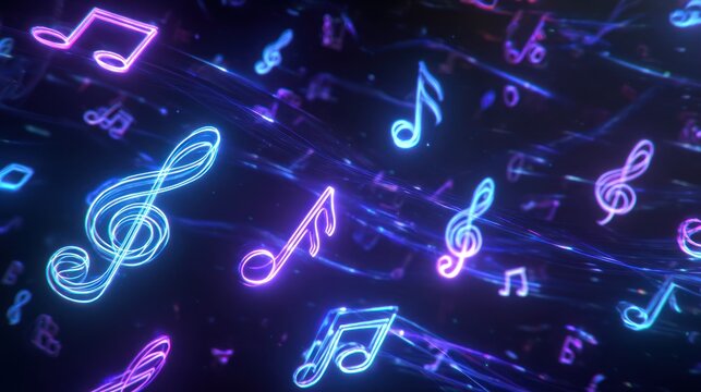 Abstract neon music notes background