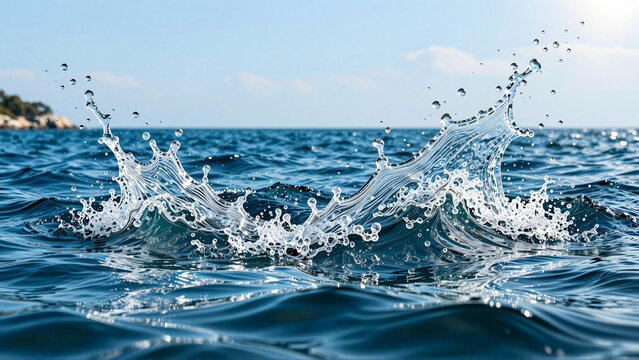 Clear water splash in the bright blue ocean