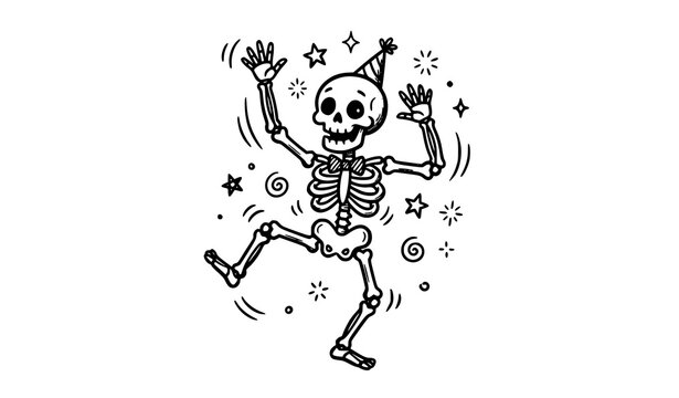 Cute Funny Skeleton Doodle Symbol for Halloween Party Design Vector Illustration