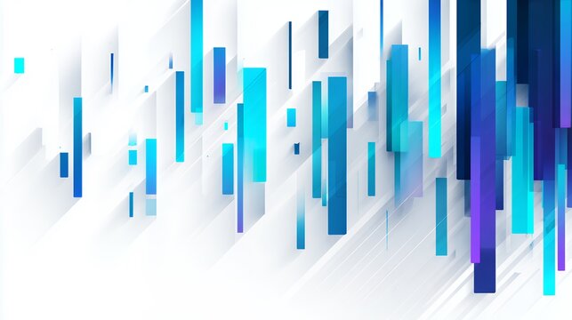 Modern abstract background with 3d dynamic blue and purple geometric vertical blocks and soft shadows on clean white space.