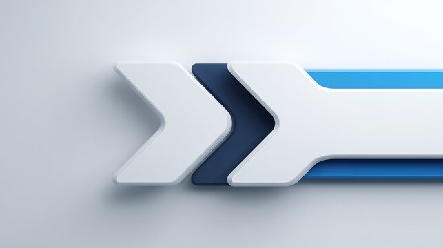 Modern 3d layered background with white geometric arrows pointing right symbolizing progress growth and forward direction.