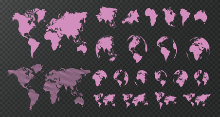 Planet Earth continents vector set. Globe flat silhouette. World map collection. © muhammadsudais