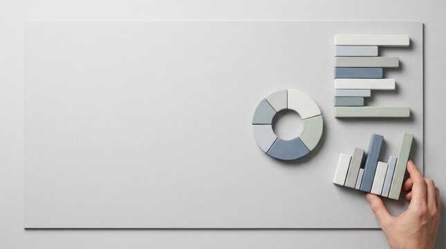 Physical Ceramic Chart Blocks on Matte Board for KPI Tracking Performance Metrics Presentation Cover with Large Copyspace and Clean Business Background