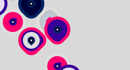 Fototapeta premium Abstract circles, varying sizes, shades purple, pink. Minimalist design, light gray background. Modern, playful composition.