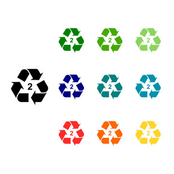 Plastic recycling code iconІ set. plastic recycling code symbol icon. Polypropylene recycling symbol with pp 2 marking black silhouette