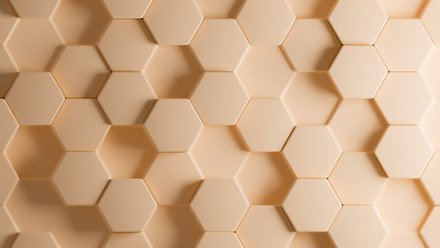 3D background with mango peach hexagon pattern. 3d hexagon pattern with different depths. pattern 3d shape background