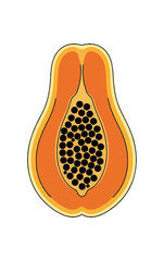 Fototapeta premium Illustration of a Papaya Fruit Cut in Half Showing Seeds.