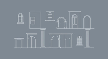 Naklejka premium Architectural Elements: Windows, Doors, Arches, Balustrades & Columns