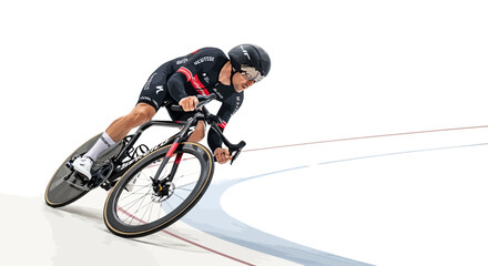 Naklejka premium Professional cyclist riding on a velodrome track.