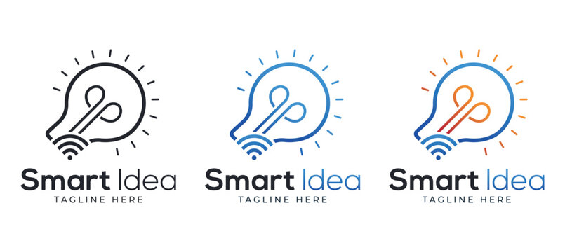 Smart idea logo and inspiration concepts. Creative thinking, innovation and solution symbols.
