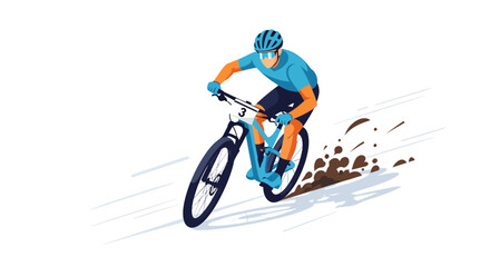 Fototapeta premium Cyclist riding mountain bike fast.