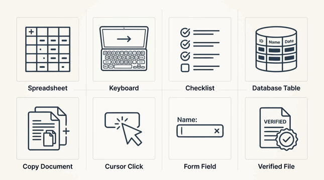 Business and data icons spreadsheet keyboard checklist database table form field.