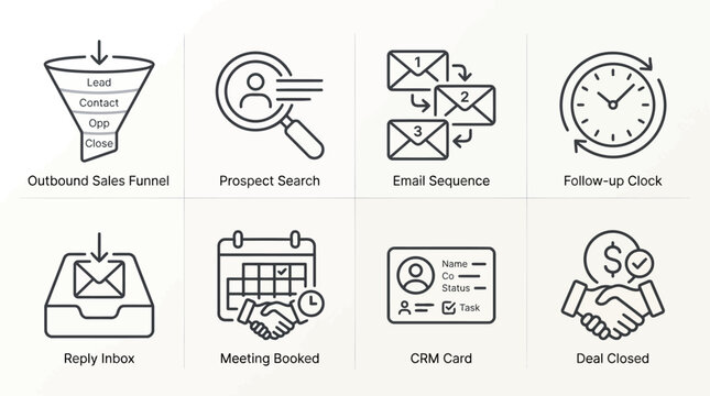 Sales funnel icons for lead generation and customer acquisition process.