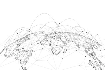 Global Connections, World Map, Network Lines, Dots, Vector Illustration © muhammadsudais