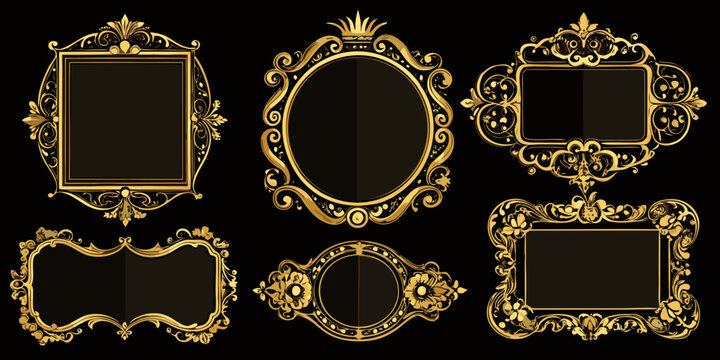 Ornate golden vintage frame borders set, vector