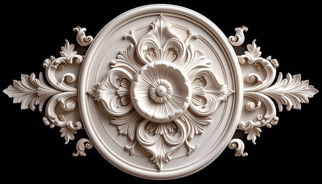 "Intricate plaster ceiling medallion with floral scrollwork, symbolizing elegance, craftsmanship, and architectural ornamentation."